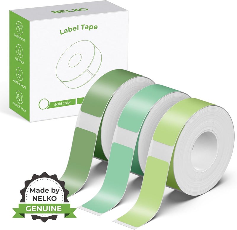 Nelko Genuine P21 Label Maker Tape, Adapted Label Print Paper, 14x40mm (0.55"x1.57"), Standard Laminated Labeling Replacement, Multipurpose of P21, 180 Tapes/Roll, 3-Roll, Light Green/Green/Dark Green - Image 1